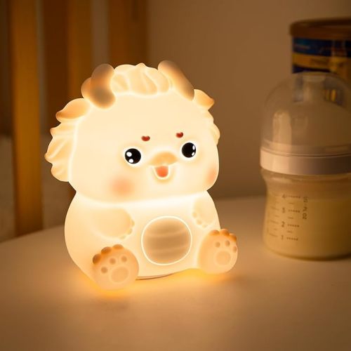 Zodiac Dragon Loong Baby Feeding Nursing Lighting Eye-Care Living Room Bedroom Bedside Lamp Nightlight Kids Day Christmas Gift Silicone Pat Lamp (Pink)