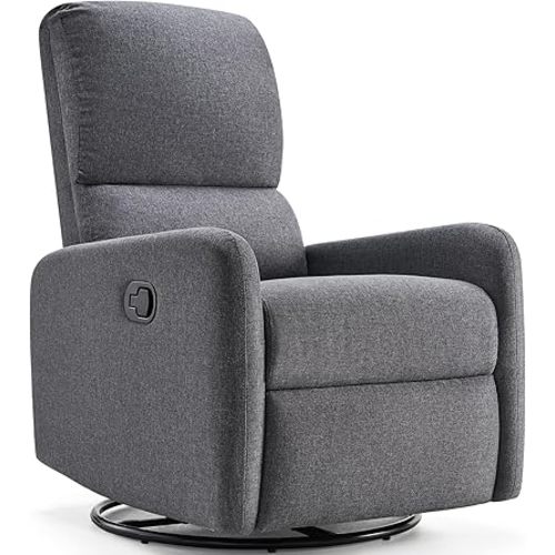 Jocisland Swivel Glider Rocking Recliner, Nursery Chair for Adults with 2 Massage Points, Rocker Reclining Single Sofa Armchair for Living Room Bedroom Nursing, Gray Linen