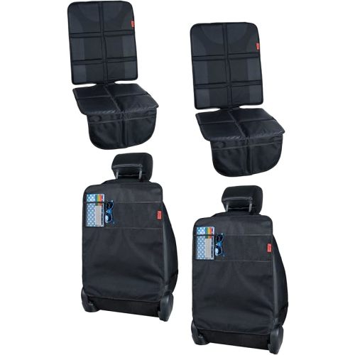 Lusso Gear Two Pack of Car Seat Protector (Black) + Two Pack of Heavy Duty Kick Mats (Black), Waterproof, Protects Fabric or Leather Seats, Premium Oxford Fabric, Travel Essentials…