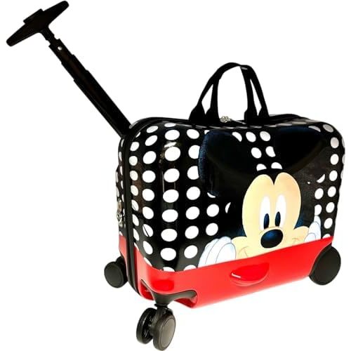 Fast Forward Ride-On 18"" Suitcase For Kids/Tow-Along Toddler Carry-On Luggage With Wheels (Mickey Mouse), Large