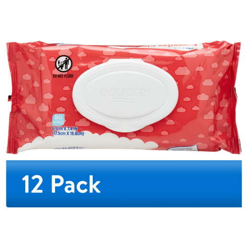 (12 pack) Equate Baby Everyday Clean Wipes with Aloe Vera and Vitamin E, 80 Wipes (Flip-Top Pack), Compare to Huggies®