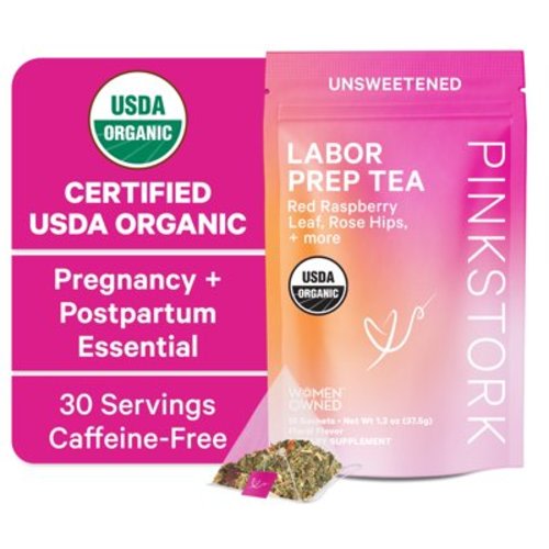 Pink Stork Organic Labor Prep Tea - Red Raspberry Leaf Tea with Chamomile and Rosehip - 15 Sachets