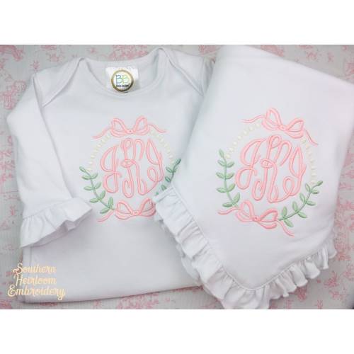 Ruffle Baby Gown, Monogram Baby Gown, Baby Blanket, Baby Gift Set, Monogram Blanket, Baby Shower Present
