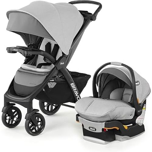 Chicco Bravo LE Trio Travel System, Bravo LE Quick-Fold Stroller with KeyFit 30 Zip Infant Car Seat, Car Seat and Stroller Combo | Driftwood/Grey