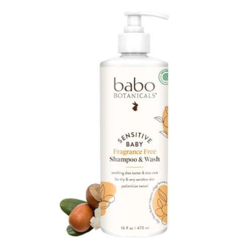 Babo Botanicals Sensitive Baby Fragrance-Free 2-in-1 Shampoo & Wash - Shea Butter, Calendula & Aloe Vera - EWG Verified - Cruelty-Free - Vegan - Pediatrician Tested - For Babies & Kids