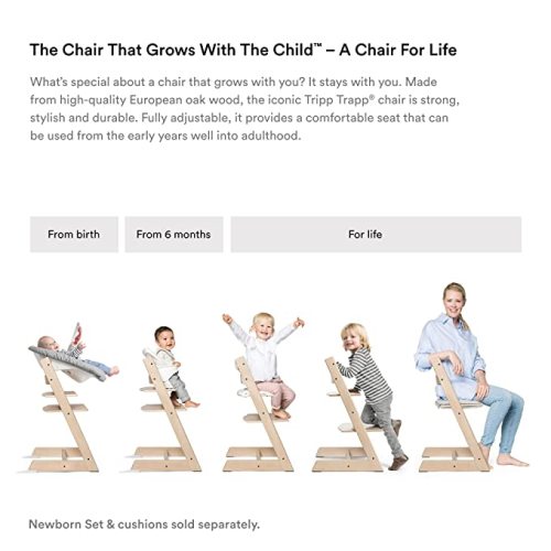 Tripp Trapp High Chair from Stokke, Natural - Adjustable, Convertible Chair for Children & Adults - Includes Baby Set with Removable Harness for Ages 6-36 Months - Ergonomic & Classic Design