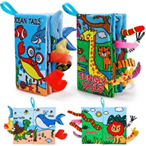 2 PCS Soft Cloth Baby Books 0-6 Months High Contrast Sensory Baby Toys 6 to 12 Months Crinkle Touch Feel Teething Carseat 9 18 Month Travel Essentials Tummy Time Infant 0-3 Months Newborn Shower Gift