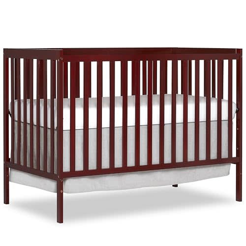 Dream On Me Synergy 5-In-1 Convertible Crib In Cherry, Greenguard Gold & JPMA Certified Baby Crib, Converts from Crib, Toddler Bed, Day Bed and Full size bed, Features 3 mattress height settings