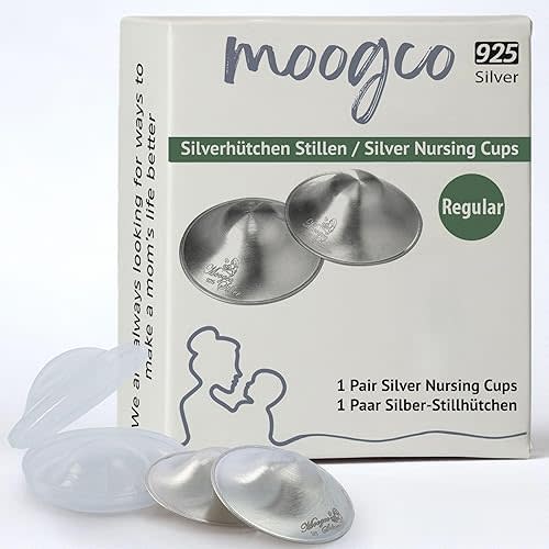 Moogco The Original Silver Nursing Cups - Nipple Shields for Nursing Newborn - Breastfeeding Essentials - Newborn Essentials Must Haves - Nipple Covers Breastfeeding - 925 Silver
