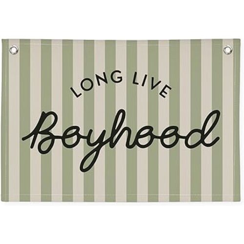 Long Live Boyhood Linen Banner Hanging Vintage Sage Green Stripes Flag Banner for Nursery Playroom Wall Decor for Kids Bedroom Living Room Dorm Toddler Decorations Trendy Room 30x20 boyroom