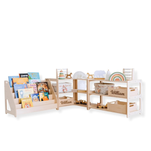 Montessori Bookshelf + Small Toy Shelf + Corner Toy Shelf, Wooden Shelf, Kids Bookcase, Toy Storage, Kids Furniture, Montessori Shelf (SET of 3 Shelves)