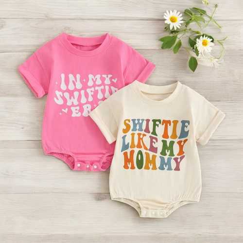 Baby Boys Girls In My Swiftie Era Rompers, Newborn Short Sleeve Embroidery Swiftie Letter, Infant Music Bodysuit, Baby Summer Outfit Gift
