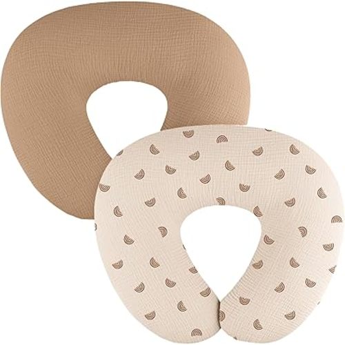 2-Pack Muslin Nursing Pillow Covers, Breathable 100% Cotton Breastfeeding Pillow Slipcovers for Standard Nursing Pillows, Soft Covers for Baby Girls and Boys with Zipper