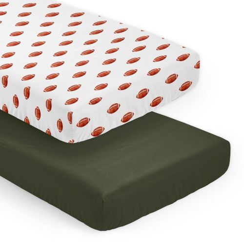 Sweet Jojo Designs Boy Fitted Crib Sheets Set Football Brown White And Green 2pc