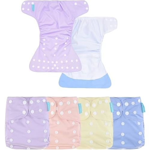 HappyFlute 4 Sets Newborn Baby Cloth Pocket Diapers One Size Adjustable Reusable for Baby Boys and Girls(No Inserts,Purity)