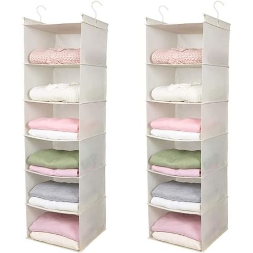MAX Houser 6 Tier Shelf Hanging Closet Organizer, Closet Hanging Shelf with 2 Sturdy Hooks for Storage,2 Pack, Foldable (Yellow)