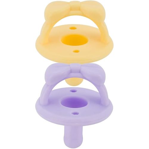Itzy Ritzy Silicone Pacifiers for Newborn - Sweetie Soother Pacifiers Feature Collapsible Handle & Two Air Holes for Added Safety; for Ages Newborn and Up, Set of 2 in Daffodil & Purple Diamond