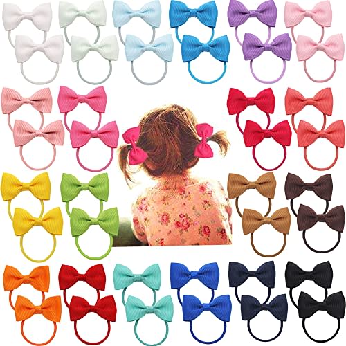 CLLOT Hair Ties with Bows, 40pcs Small 2 inch Baby Hair Bows Durable Rubber Bands Ponytail Holders for Baby Girls Infants Toddlers Gifts in Pairs