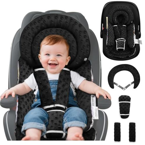 Infant Car Seat Insert with Removable Cushion for Baby Preemie Newborn Infant, Reversible carseat Insert Head Body Support Fits for Stroller, Baby Swing, Rocker, Bouncer, Bassinet - Black