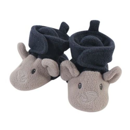 Boy Cozy Fleece Booties, Navy Gray Elephant, 0-6 Mos