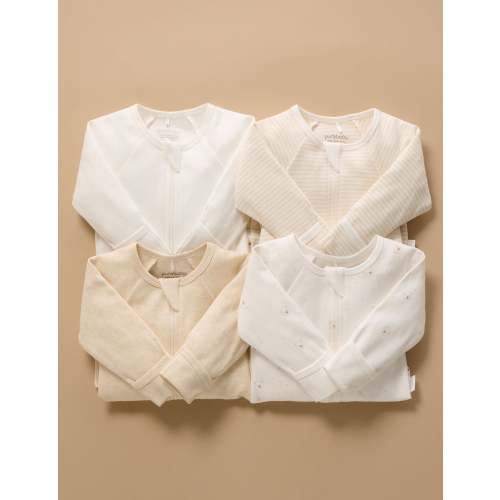 White Bear 4 Pack Zip Growsuit - Baby Growsuits - Purebaby - Purebaby