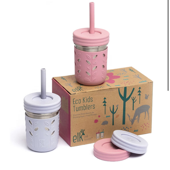 Elk and Friends Kids 10oz Stainless Steel Mason Jars + Sleeves + Lids | 2pk