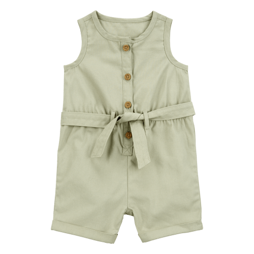 Baby Girl Sleeveless Canvas Romper - Olive - Carter's | Carter's