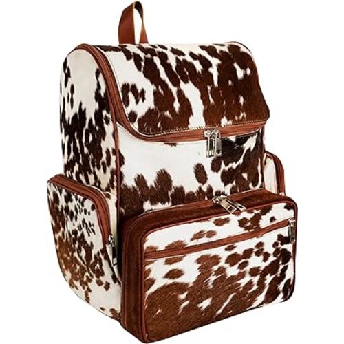 SKY-SELLER Leather Diaper Bag Backpack Maternity Leather Travel Backpack for Teen Girls & Boys - Multifunction Cow Print Baby Diaper Bags