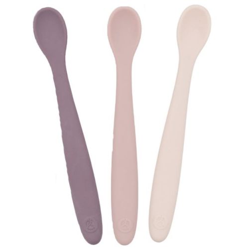 WeeSprout Silicone Baby Spoons, First Stage Infant Feeding Utensils With Soft-Tip - Set of 3 (Matte Pink, Purple + Blush Pink)