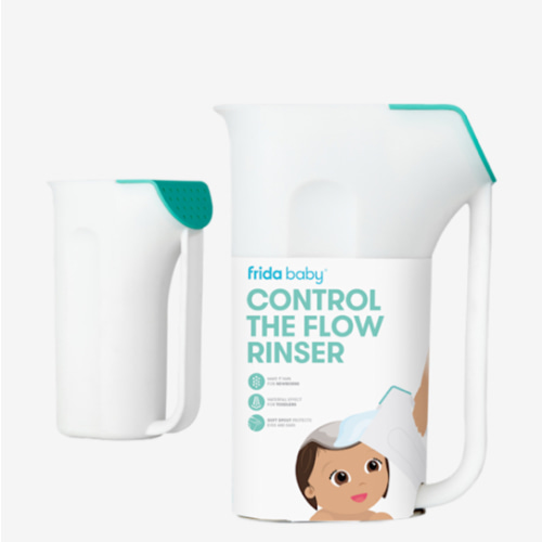 Frida Baby Control The Flow Bath Rinse Cup, Tear Free Rinser to Wash Hair and Body with Easy Grip Handle and Removable Rain Shower, Made in USA