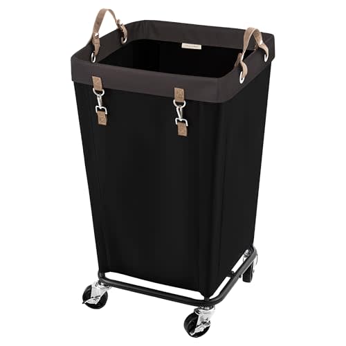 StorageWorks 110L Laundry Basket with Wheels, Large Rolling Hampers for Clothing Organizer, Dirty Clothes Basket for Hotel, Home, Closet, Dorm, Black