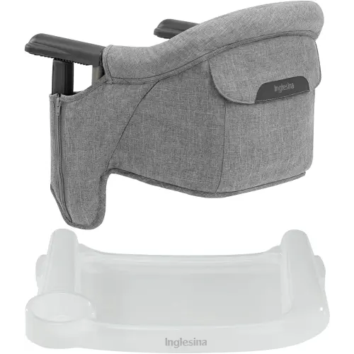Inglesina Fast Table Chair - Stone Gray Melange + Fast Dining Tray - Portable Baby High Chair - for Babies & Toddlers up to 37 lbs - Fits Tables 0.8'' to 3.5'' Thick - Compact - Travel Bag Included
