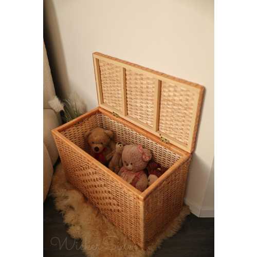 Handmade wicker toy chest, vintage storage trunk, woven toy box, laundry basket with lid, rattan blanket trunk, clothes hamper