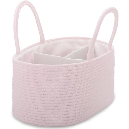 COMSE Large Baby Diaper Caddy Organizer for Girl Boy, Car Caddy with Handles, Cotton Rope Basket for Changing Table, Nursery Organizer, Gift for Baby Shower and Registry Must Have, Light pink