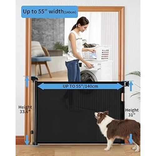 Amazon.com: Veraste Retractable Baby Gate for Doorways and Stairs, Mesh Safety Gate for Pet, Indoor & Outdoor Use, One-Hand Operation, Easy Installation, 33.6" Tall, Expands to 55" Wide(Black,33.6"x55") : Baby