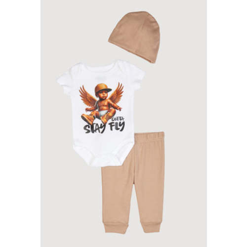 Baby Boys 0-9M Gotta Stay Fly Bodysuit and Joggers with Hat