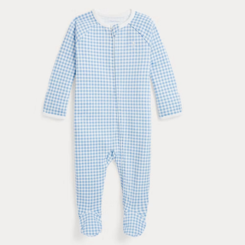 Gingham-Print Cotton Footed Coverall