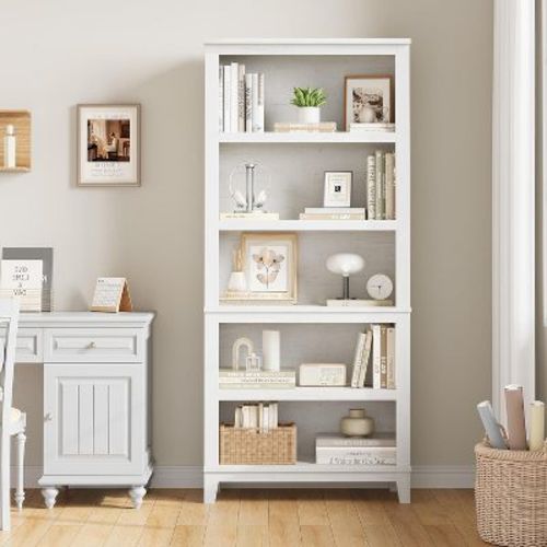 Garvee 5-Tier Wooden Bookcase -Storage Bookshelf for Home Office,Living Room,Bedroom(White)