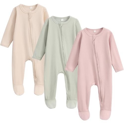 Bafeicao Newborn Footie Pajamas with Mitten Cuffs 2 Way Zipper Sleepers for Baby Boy Girl Clothes 3M 6M Footed Sleep 'n Play