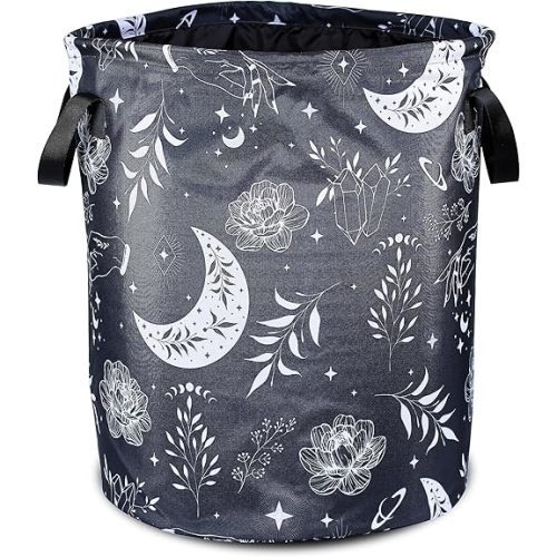 Gothic Moon Laundry Basket Moon Phase Foldable Oxford Cloth Funny Tote Bag Laundry Hamper Clothes Storage Bucket Organizer For Bathroom/Laundry Storage/Bedroom 17.7x13.7 Inch