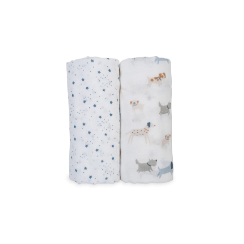 Lulujo Cotton Muslin Swaddles Puppy Dogs and Stars