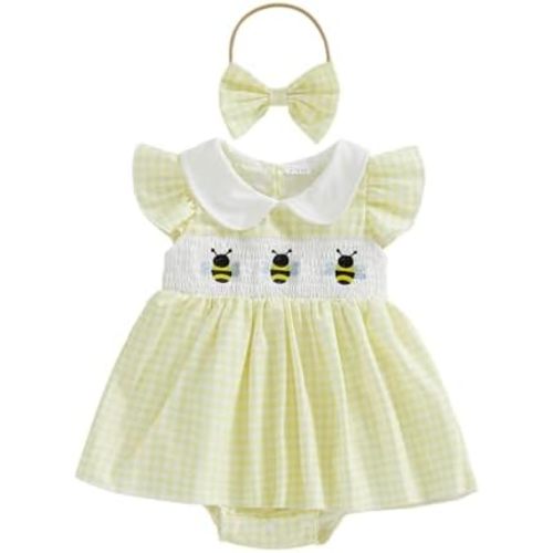 Baby Girl Summer Clothes Cute Bee Fly Sleeve Smocked Romper Dress Jumpsuit Newborn Infant Girls Spring Dresses