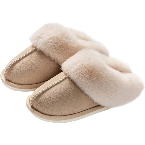 Womens Slippers Memory Foam Slippers Fluffy Slippers Warm Soft House Slippers for Women Non-Slip Indoor Outdoor