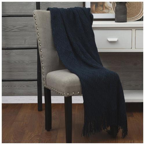 Navy Cable Knit Throw Blanket