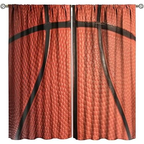 Basketball Curtains Sport Ball Surface Texture Closeup Patterns Room Darkening Window Treatments Drapes for Girls Boys Living Room Bedroom42 W X 45" L