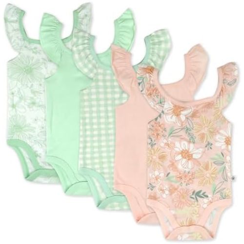 HonestBaby Ruffle Sleeve Bodysuit One-piece 100% Organic Cotton for Baby Girls