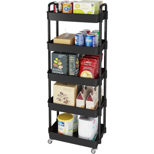 Laiensia Storage Cart,Multifunction Utility Rolling Cart Kitchen Storage Organizer,Mobile Shelving Unit Cart with Lockable Wheels for Bathroom,Laundry,with Classified Stickers