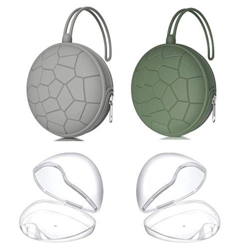 Smlpuame 4 Pack Pacifier Holder Case Set,2 Silicone Portable Pacifier Cover Pouch Bag for Diaper Bags Baby Carriage with 2 Transparent Pacifier Storage Container Box,Easy to Clean,Classic(Green+Grey)
