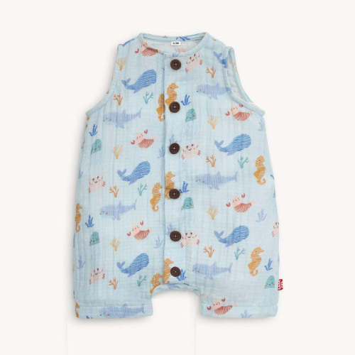 deep sea jubilee cotton gauze magnetic sleeveless romper