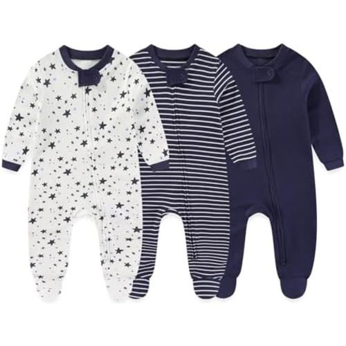 Baby Boy Girl 3 Pieces Zipper Rompers Cotton Newborn Unisex Footed Jumpsuits Long Sleeve Infant Clothes